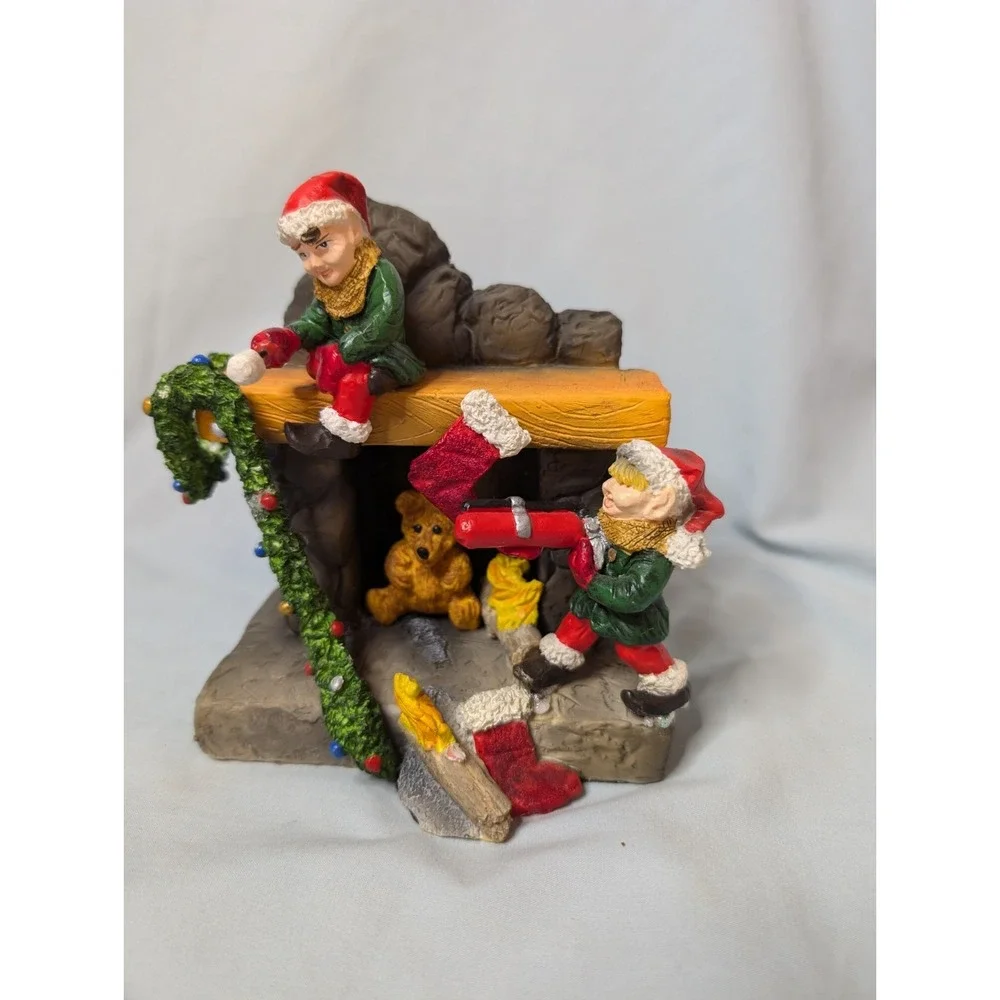 Santas Up In Flames Elves On Fireplace Figure Christmas Holiday‎ Figure